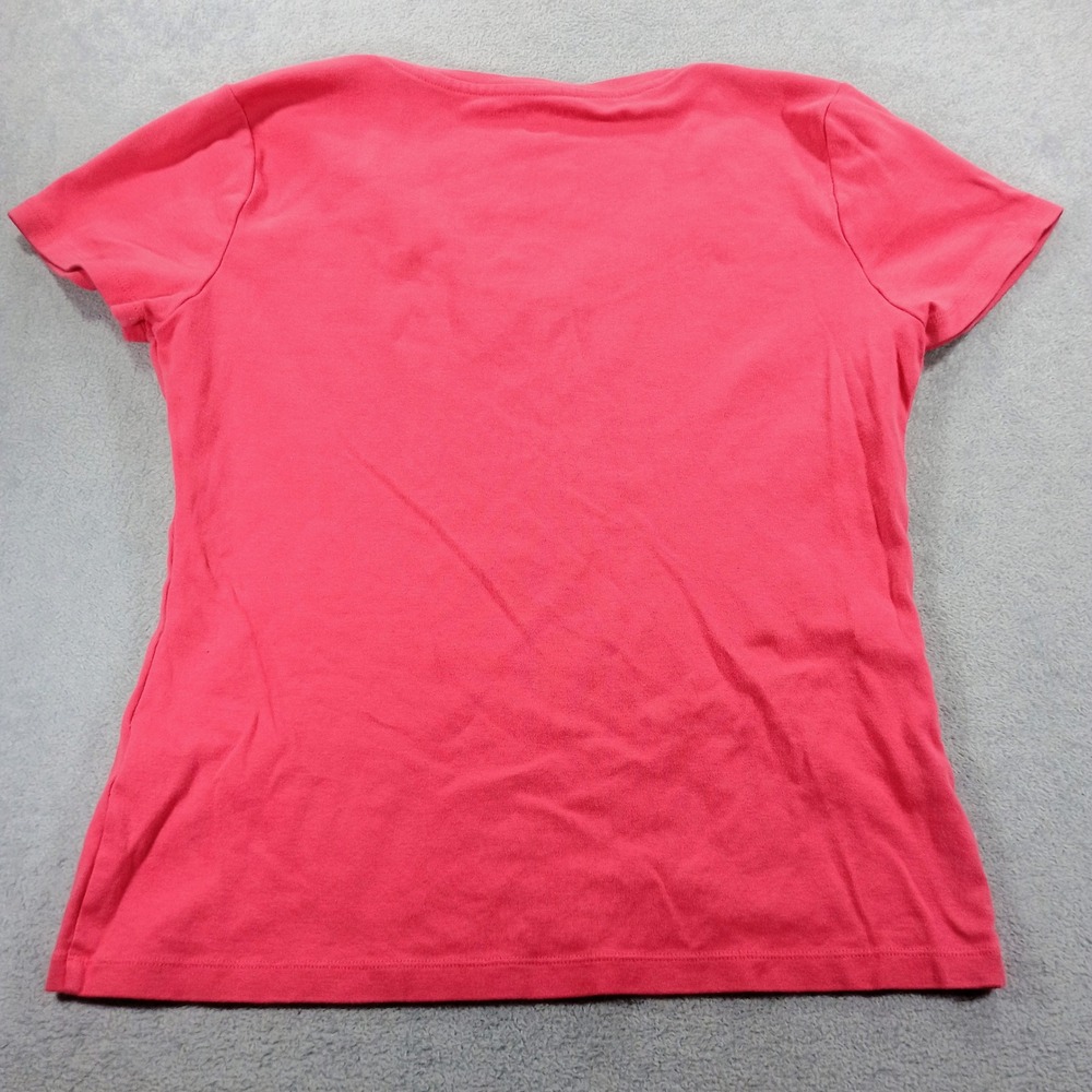 Tommy Hilfiger Womens V-Neck T-Shirt Pink XL Embroidered Logo Tee - Picture 6 of 7